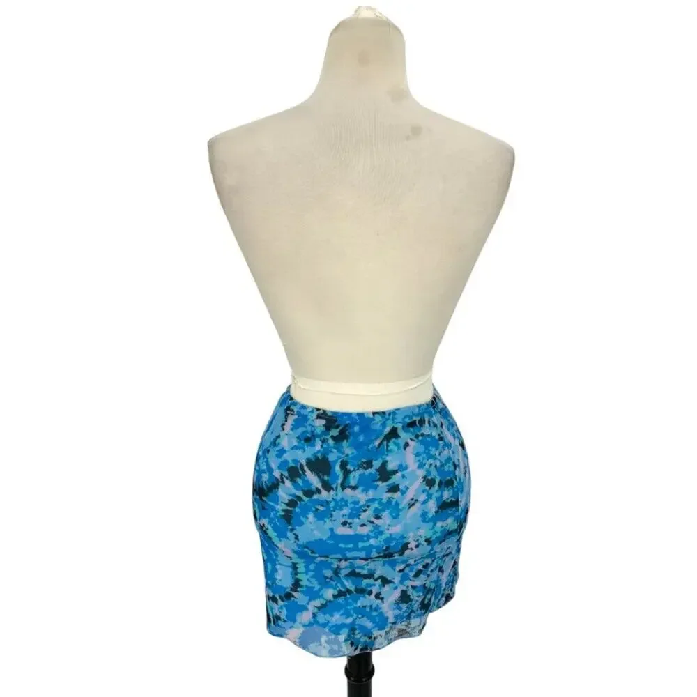 Something New Serena Mesh Miniskirt Malibu Blue Aop Violeta Size XS NWOT $49